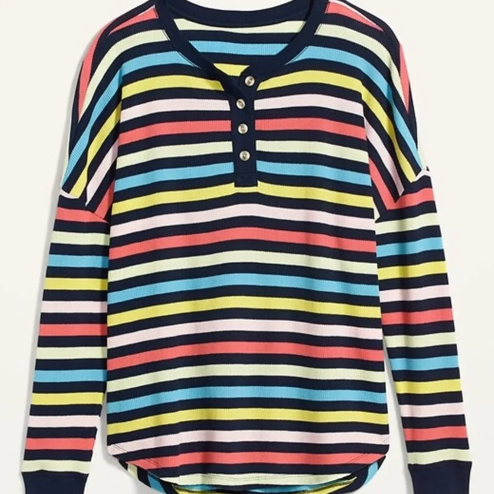 Old Navy Multi Stripe Thermal Long Sleeve Henley XS - Picture 5 of 5